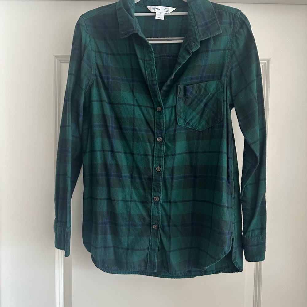 Old Navy Green Plaid Button Down Shirt
